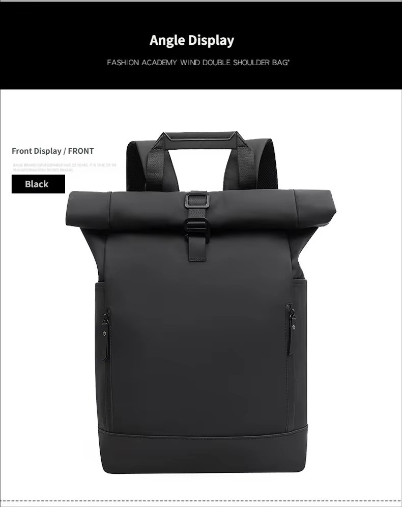 Water-Resistant Large Capacity Outdoor Business Travel PU Leather Roll Top Backpack product detail