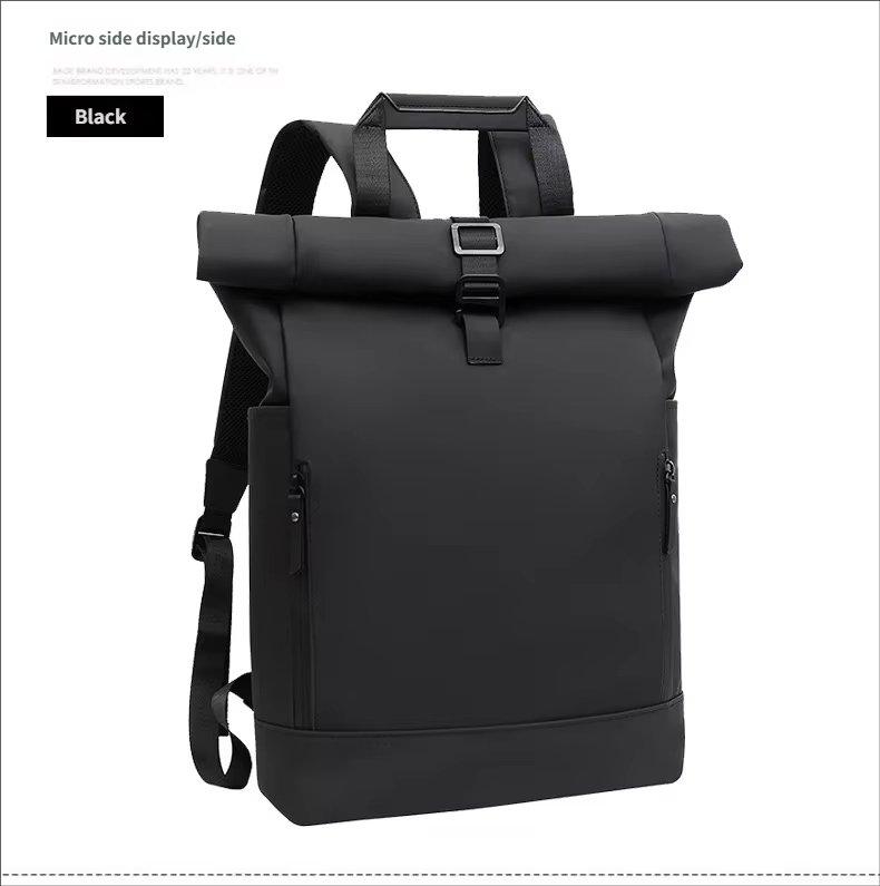 Water-Resistant Large Capacity Outdoor Business Travel PU Leather Roll Top Backpack product detail