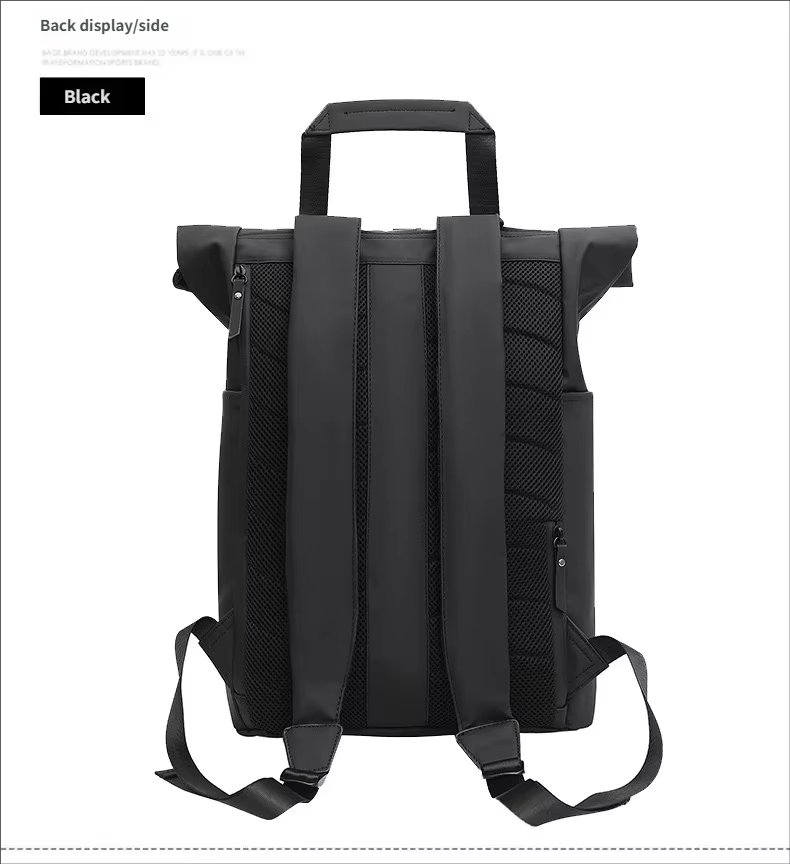 Water-Resistant Large Capacity Outdoor Business Travel PU Leather Roll Top Backpack product detail