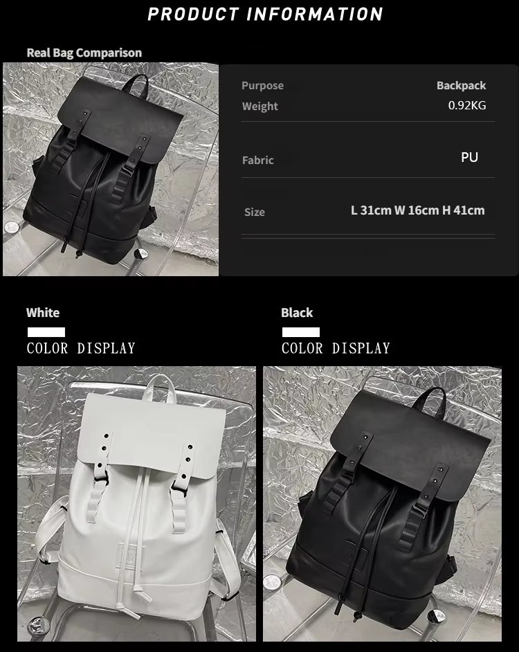Water-Resistant Large Capacity Modern Travel School PU Leather Laptop Backpack product detail