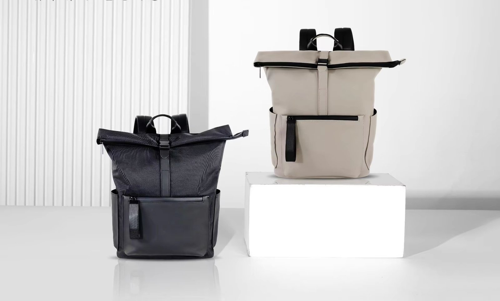 Water-Resistant Large Capacity Business Travel School PU Leather Roll Top Backpack product detail