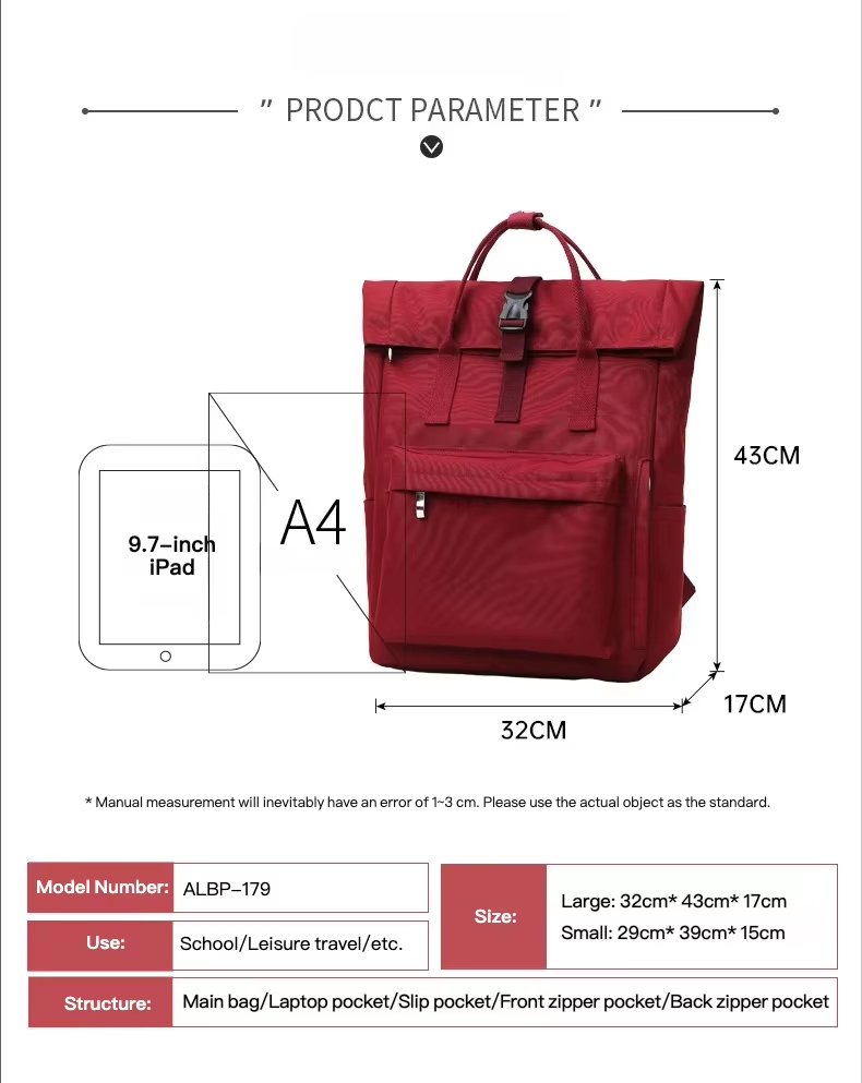 Large Capacity Lightweight School Casual Oxford Roll Top Backpack product detail