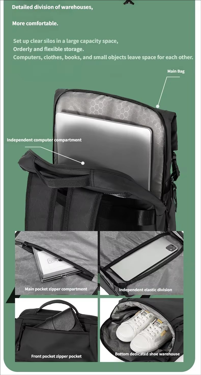 Water-Resistant Large Capacity Travel School Oxford Roll Top Backpack product detail
