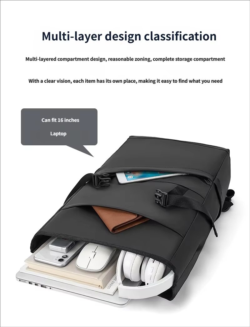 Water-Resistant Large Capacity Business Travel PU Leather Laptop Backpack product detail