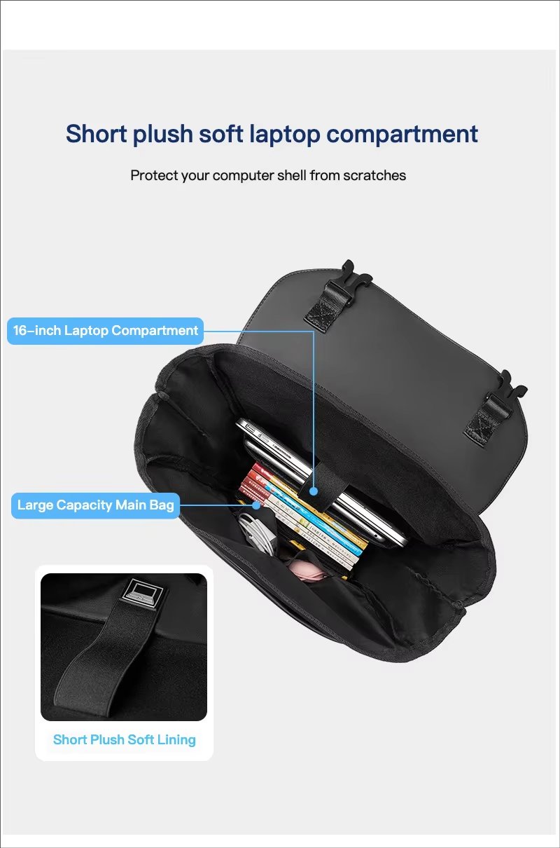 Water-Resistant Large Capacity Business Travel PU Leather Laptop Backpack product detail
