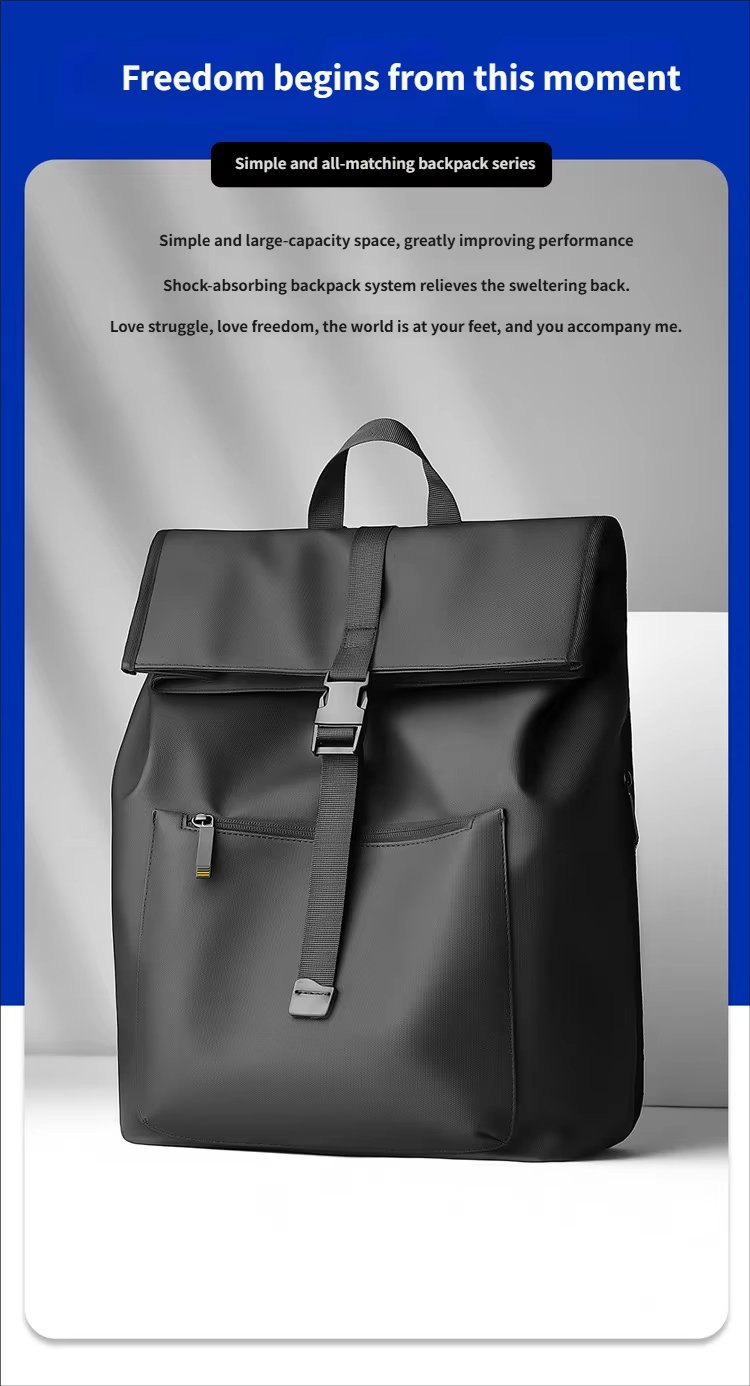 Water-Resistant Outdoor Business Travel School PU Leather Roll Top Backpack product detail