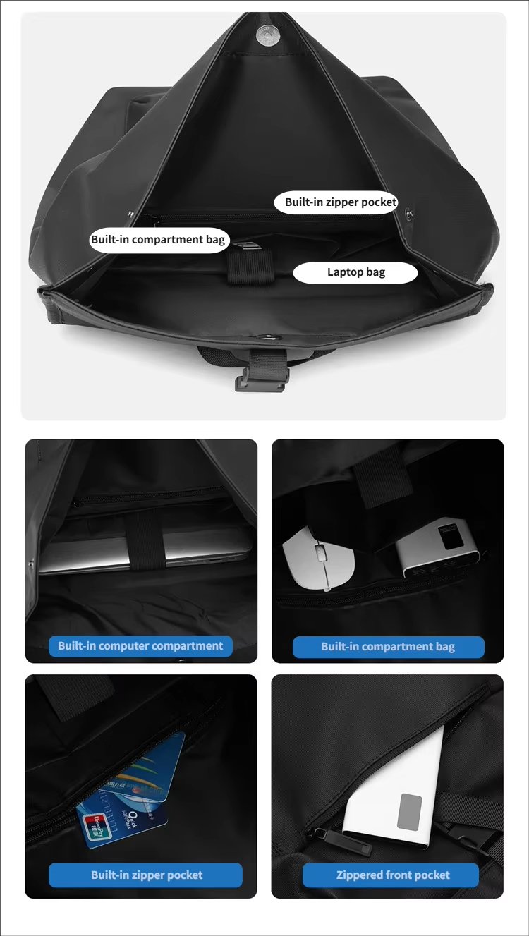 Water-Resistant Outdoor Business Travel School PU Leather Roll Top Backpack product detail