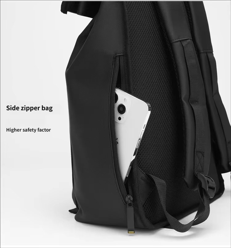 Water-Resistant Outdoor Business Travel School PU Leather Roll Top Backpack product detail