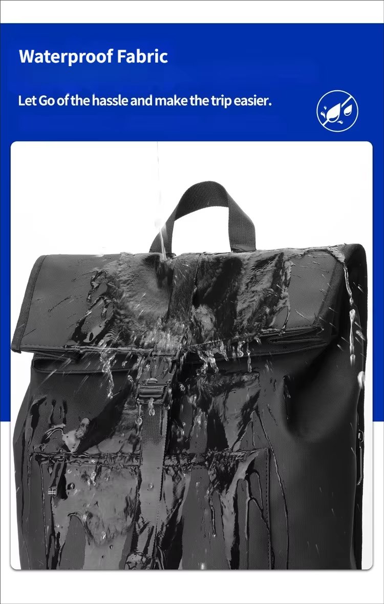 Water-Resistant Outdoor Business Travel School PU Leather Roll Top Backpack product detail