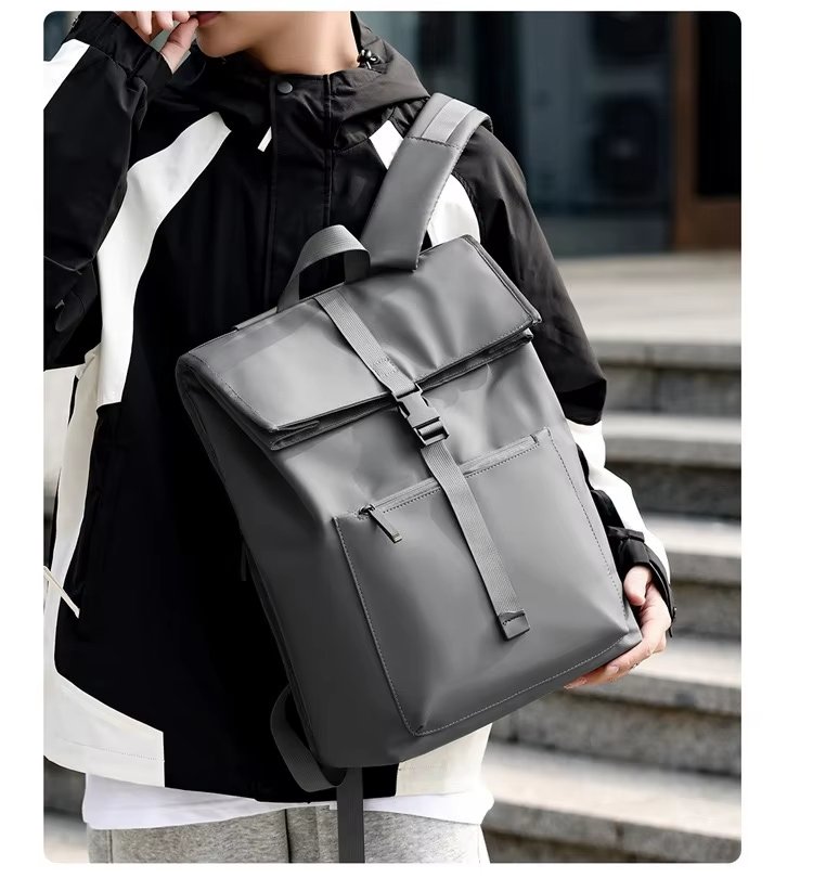Water-Resistant Outdoor Business Travel School PU Leather Roll Top Backpack product detail