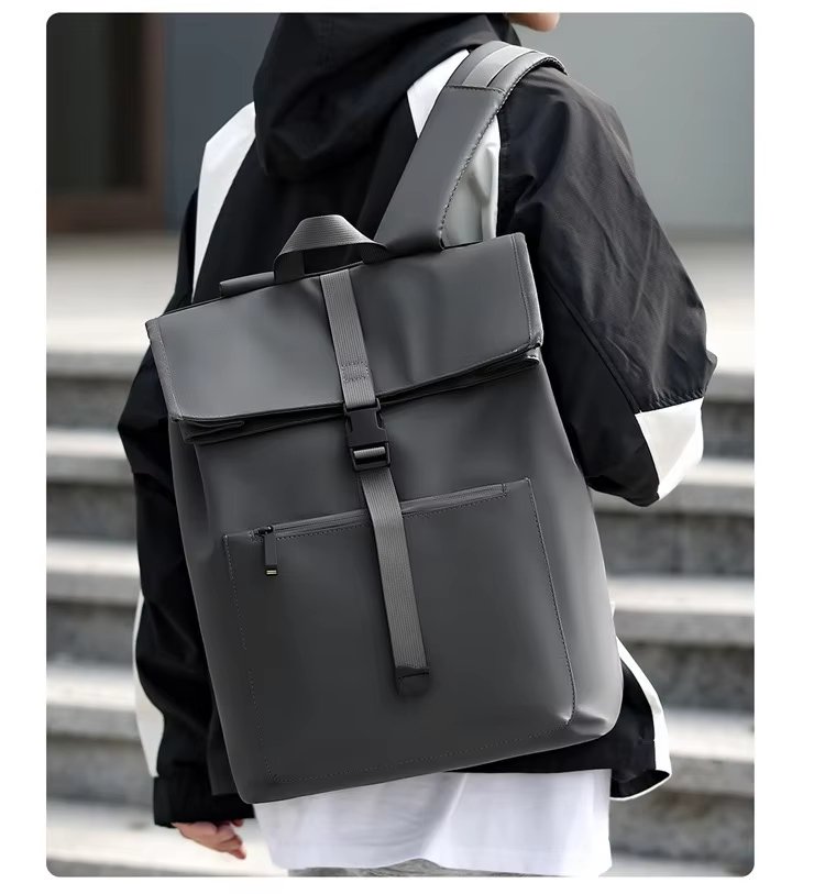 Water-Resistant Outdoor Business Travel School PU Leather Roll Top Backpack product detail