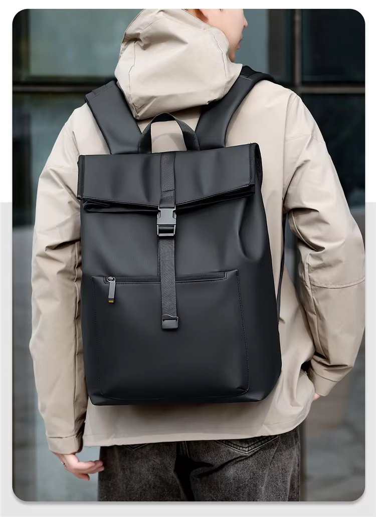 Water-Resistant Outdoor Business Travel School PU Leather Roll Top Backpack product detail