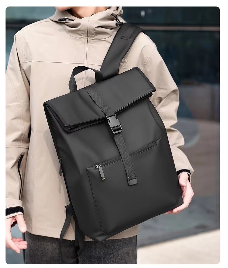 Water-Resistant Outdoor Business Travel School PU Leather Roll Top Backpack product detail