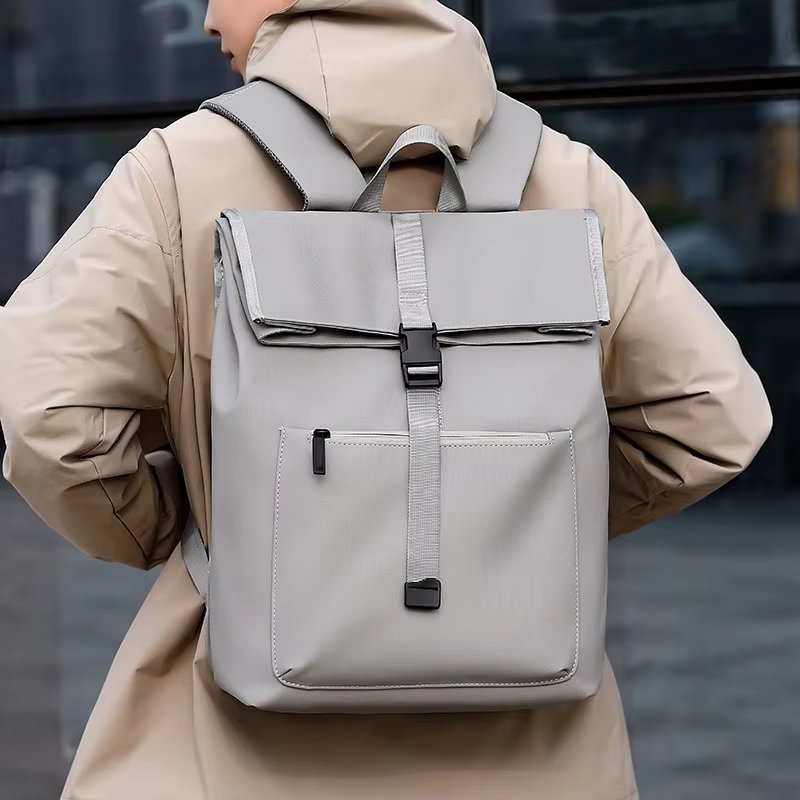 Water-Resistant Outdoor Business Travel School PU Leather Roll Top Backpack product detail