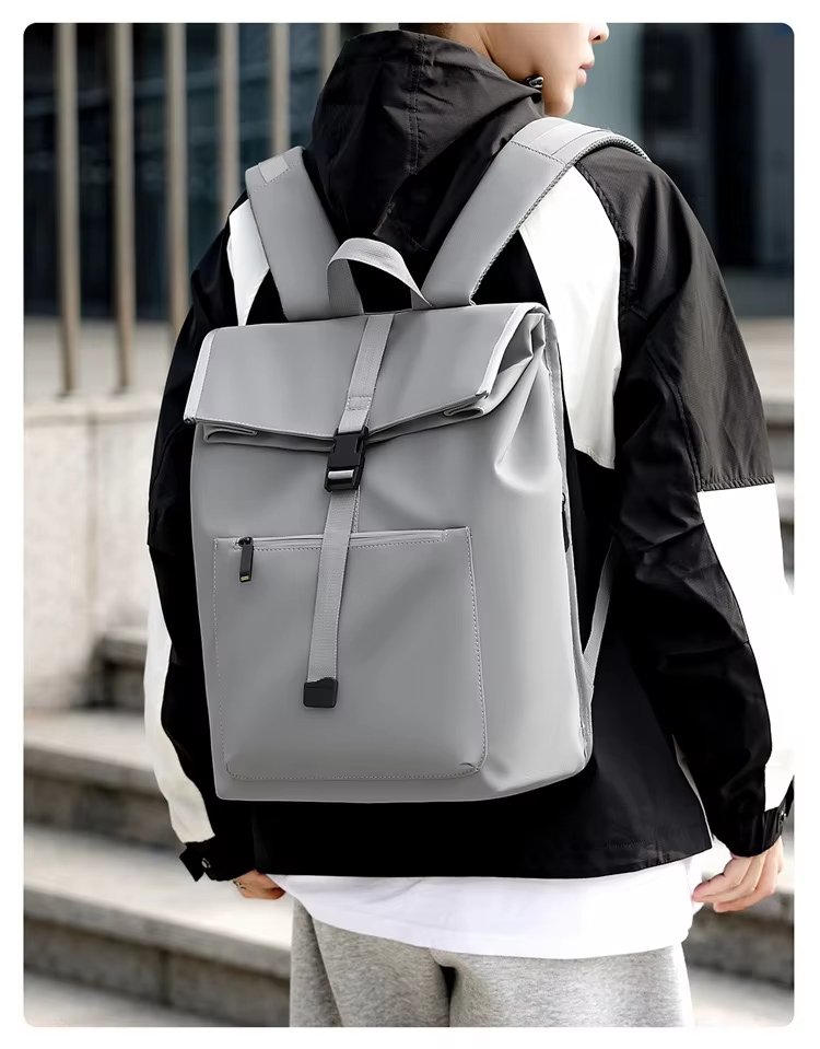 Water-Resistant Outdoor Business Travel School PU Leather Roll Top Backpack product detail