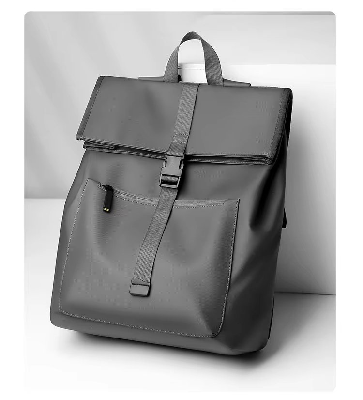 Water-Resistant Outdoor Business Travel School PU Leather Roll Top Backpack product detail