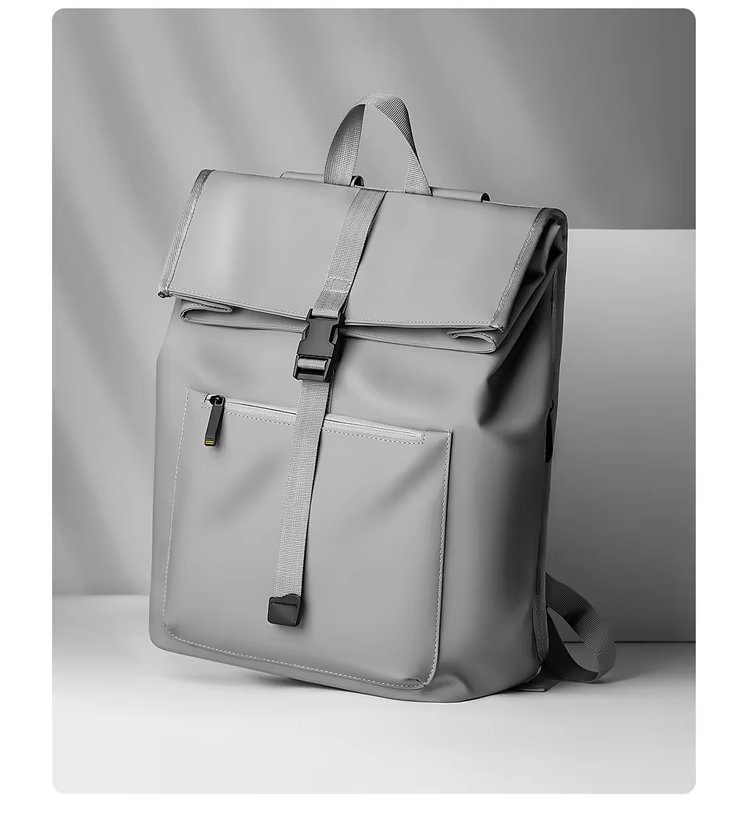 Water-Resistant Outdoor Business Travel School PU Leather Roll Top Backpack product detail