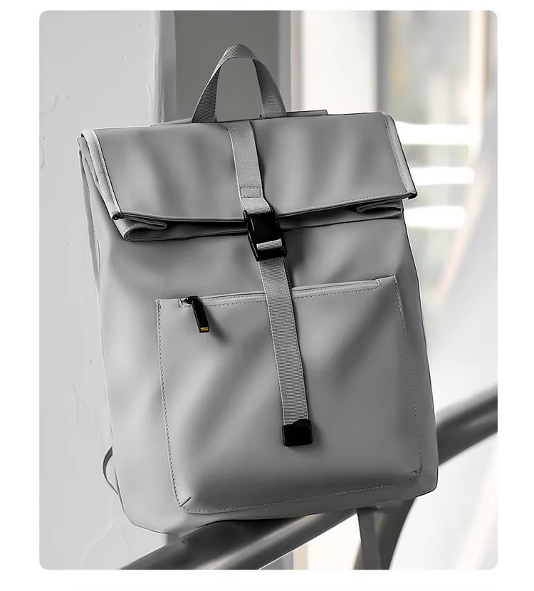 Water-Resistant Outdoor Business Travel School PU Leather Roll Top Backpack product detail