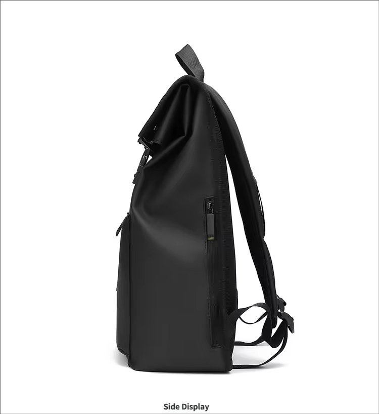 Water-Resistant Outdoor Business Travel School PU Leather Roll Top Backpack product detail
