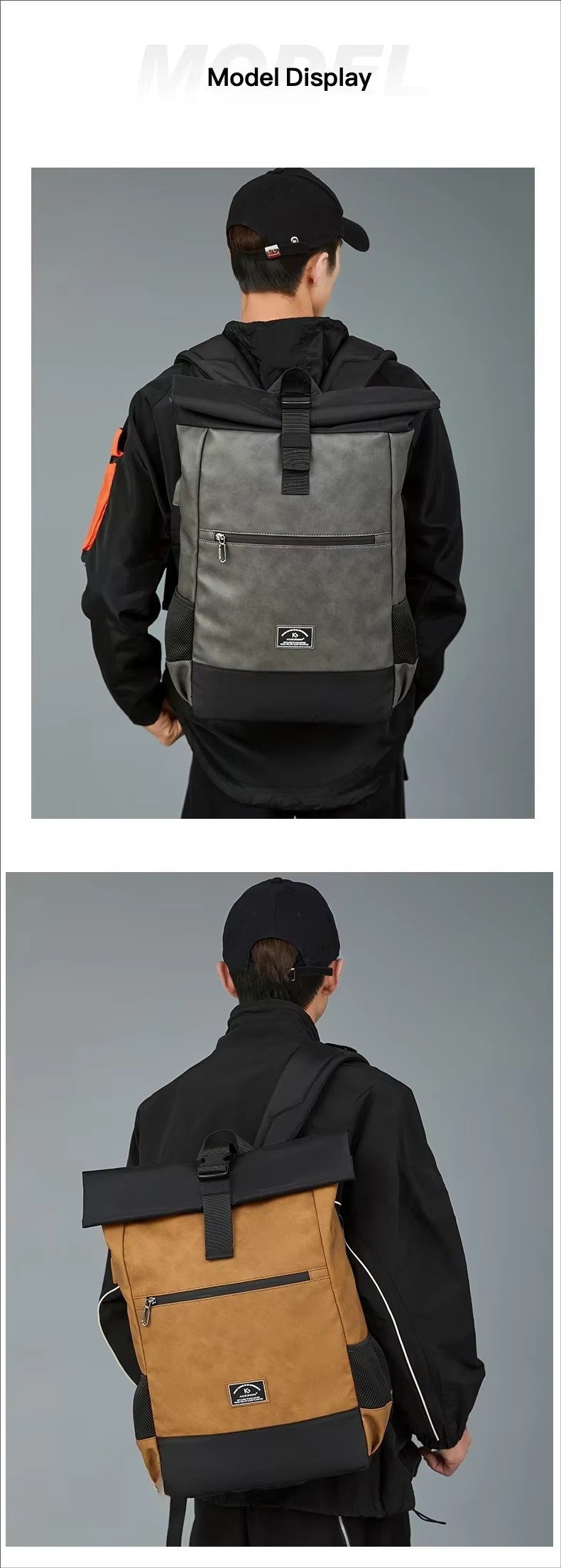 Large Capacity Waterproof Business Casual Rolltop Laptop Backpack Outdoor Sports Commuting Travel Daypack with USB detail image