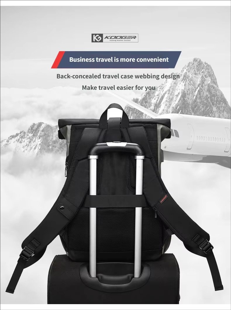 Large Capacity Waterproof Business Casual Rolltop Laptop Backpack Outdoor Sports Commuting Travel Daypack with USB detail image