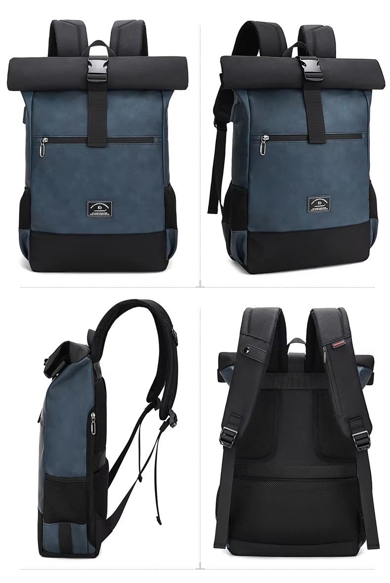 Large Capacity Waterproof Business Casual Rolltop Laptop Backpack Outdoor Sports Commuting Travel Daypack with USB detail image