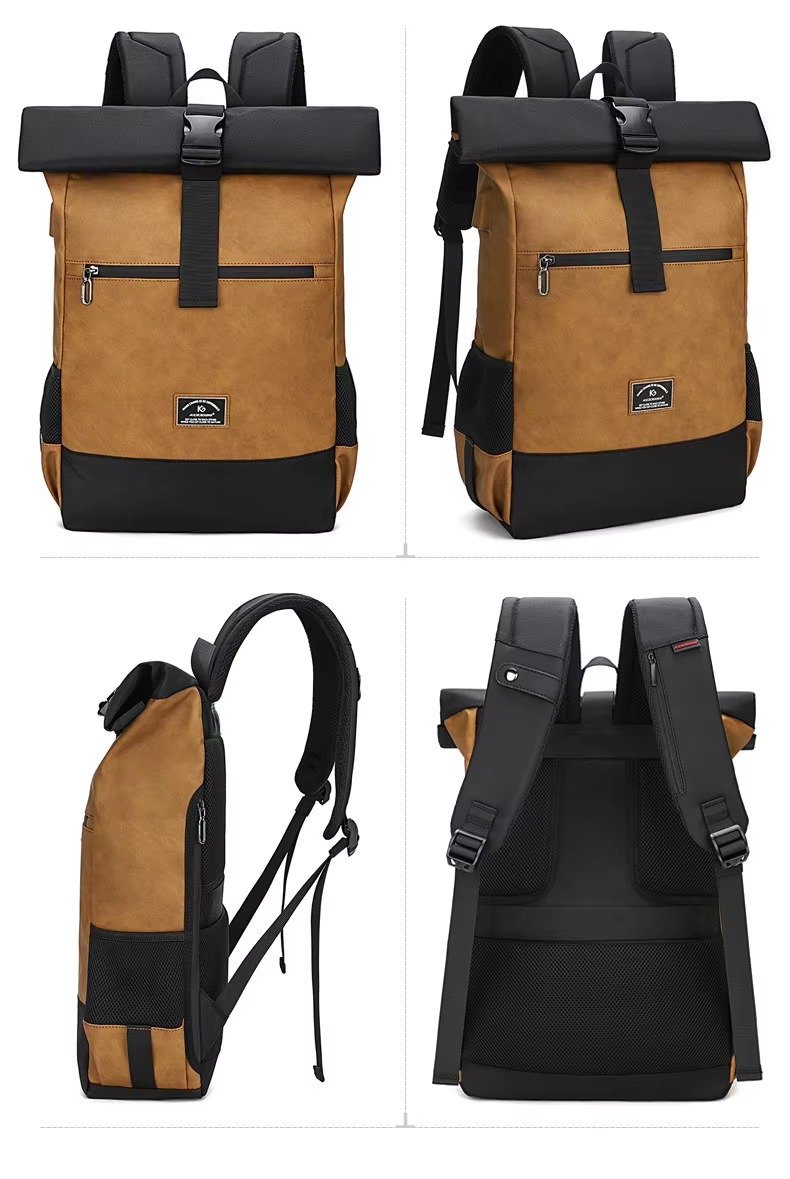 Large Capacity Waterproof Business Casual Rolltop Laptop Backpack Outdoor Sports Commuting Travel Daypack with USB detail image