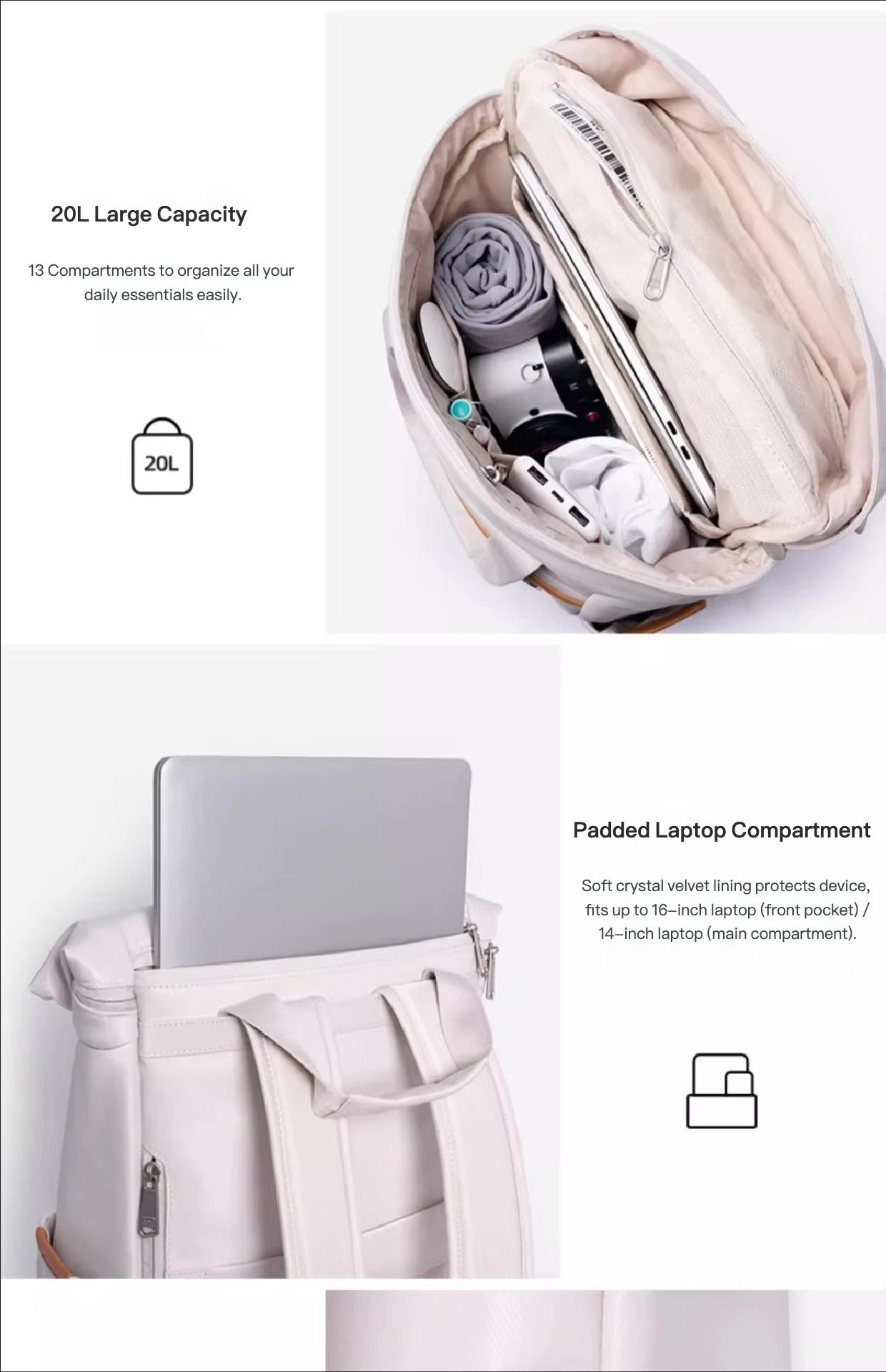 Daily Commute Urban Roll Top Business Laptop Backpack Outdoor Leisure Travel Bags College Student Schoolbag detail image