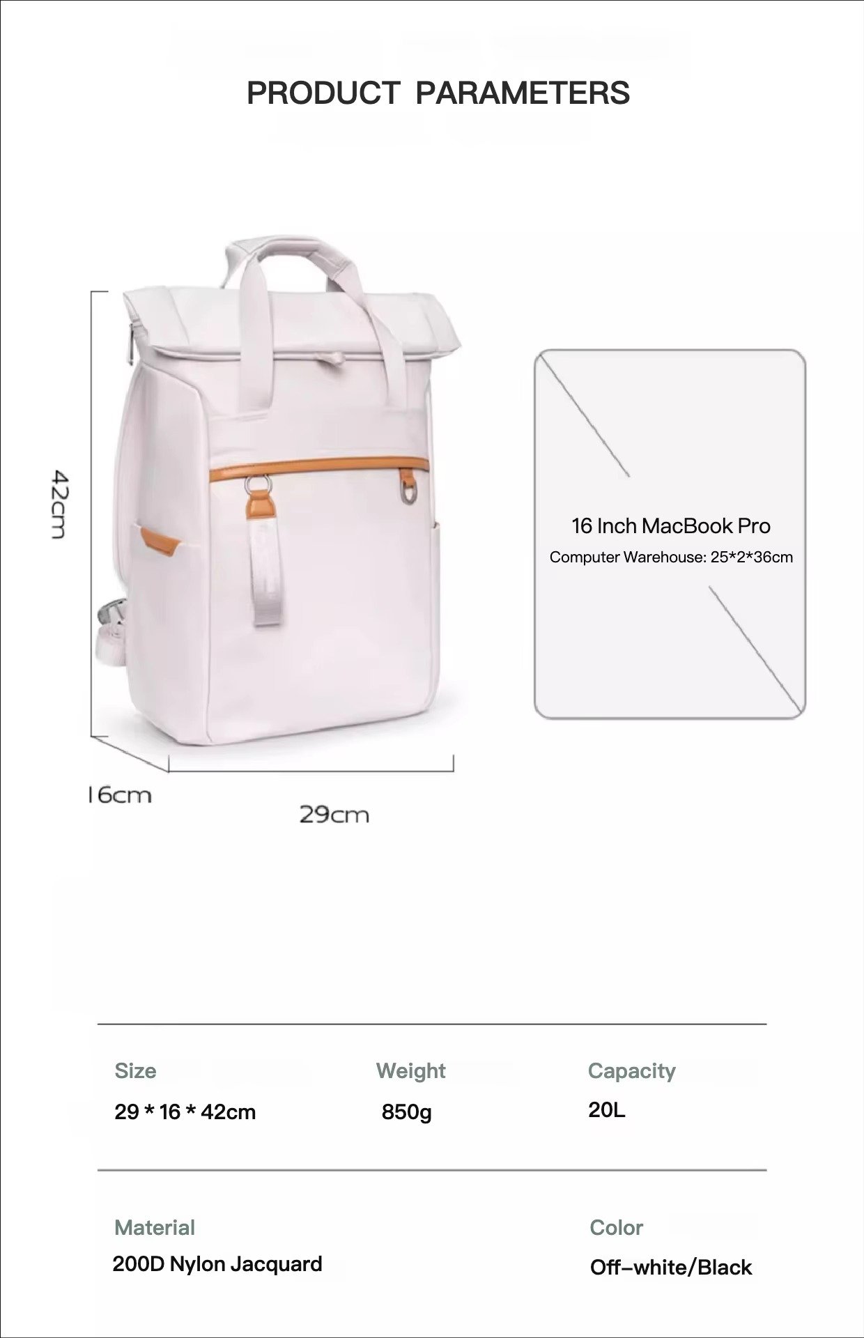 Daily Commute Urban Roll Top Business Laptop Backpack Outdoor Leisure Travel Bags College Student Schoolbag detail image