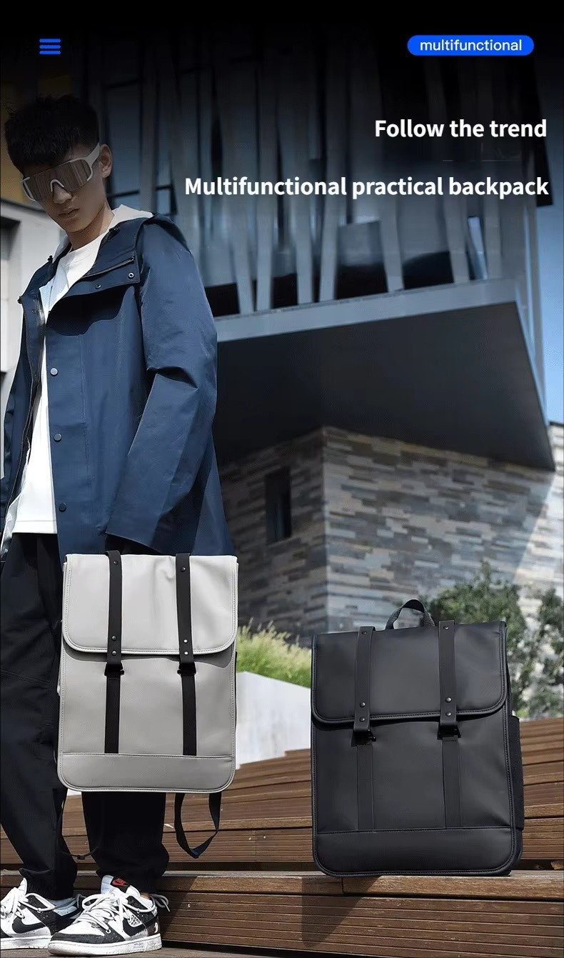 High-End Minimalist Waterproof PU Casual Business Laptop Backpack Stylish Flap Design Daypack For School Travel Daily Commute detail image