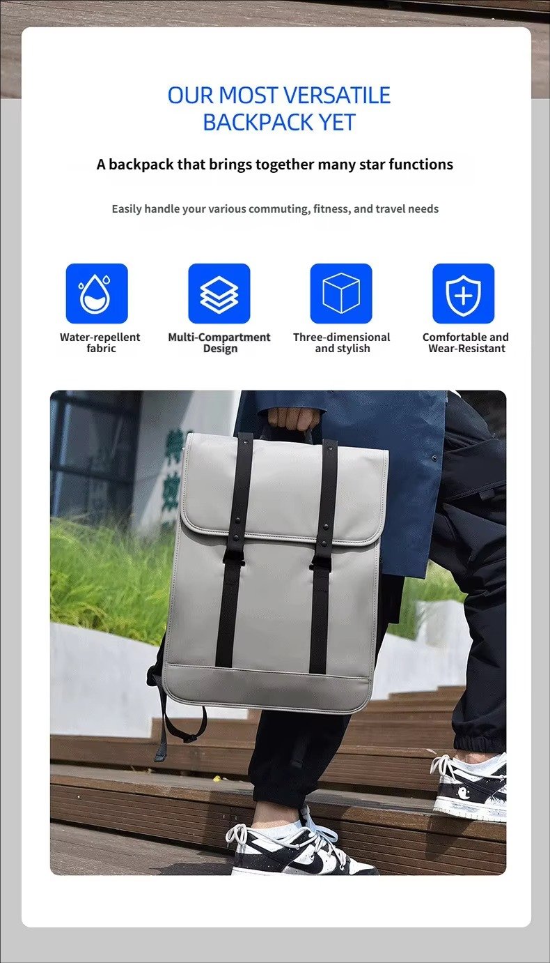 High-End Minimalist Waterproof PU Casual Business Laptop Backpack Stylish Flap Design Daypack For School Travel Daily Commute detail image