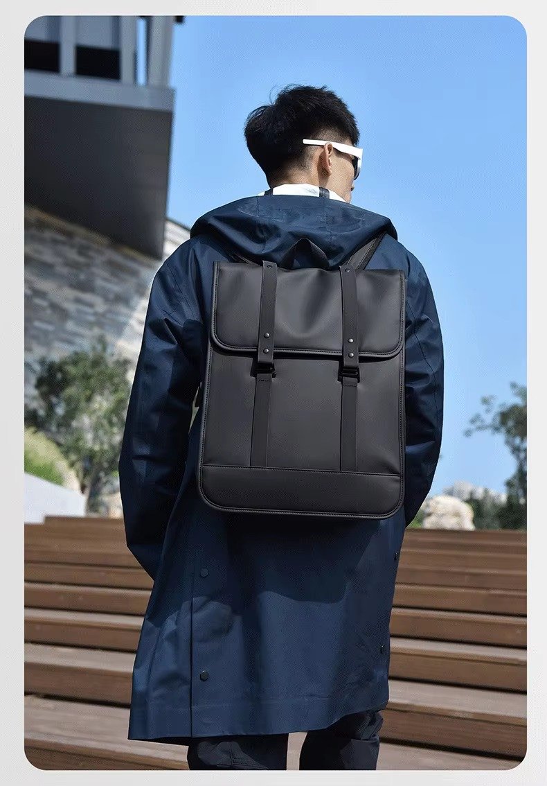 High-End Minimalist Waterproof PU Casual Business Laptop Backpack Stylish Flap Design Daypack For School Travel Daily Commute detail image