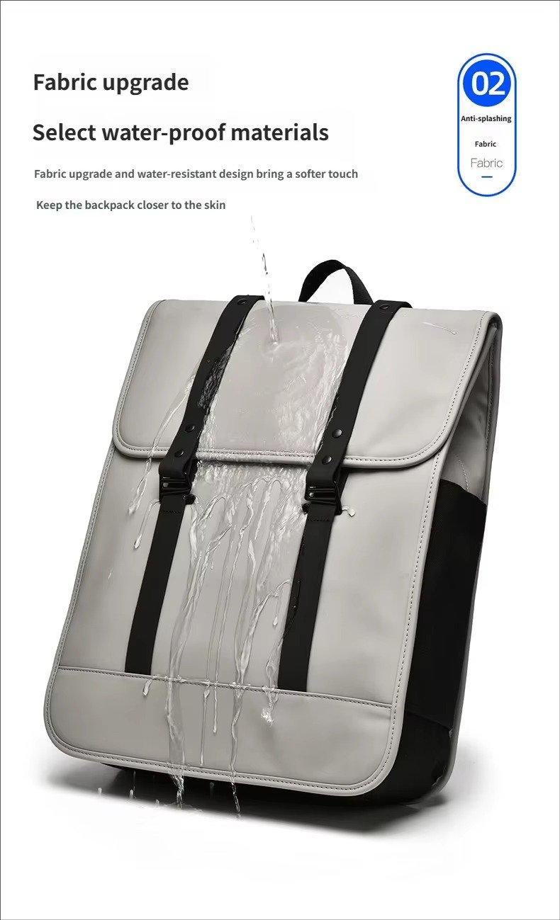 High-End Minimalist Waterproof PU Casual Business Laptop Backpack Stylish Flap Design Daypack For School Travel Daily Commute detail image