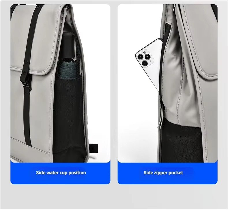 High-End Minimalist Waterproof PU Casual Business Laptop Backpack Stylish Flap Design Daypack For School Travel Daily Commute detail image