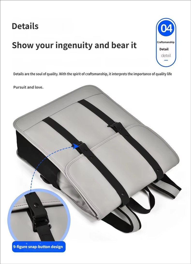 High-End Minimalist Waterproof PU Casual Business Laptop Backpack Stylish Flap Design Daypack For School Travel Daily Commute detail image