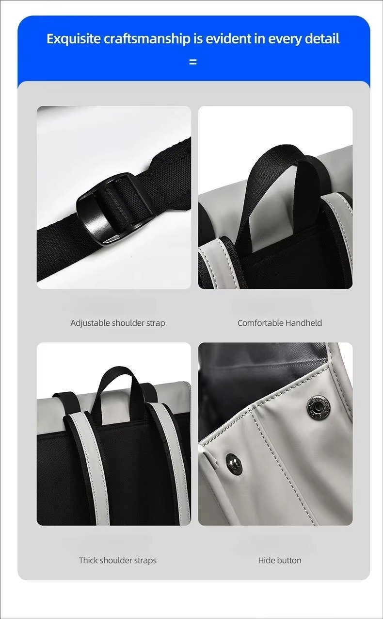 High-End Minimalist Waterproof PU Casual Business Laptop Backpack Stylish Flap Design Daypack For School Travel Daily Commute detail image