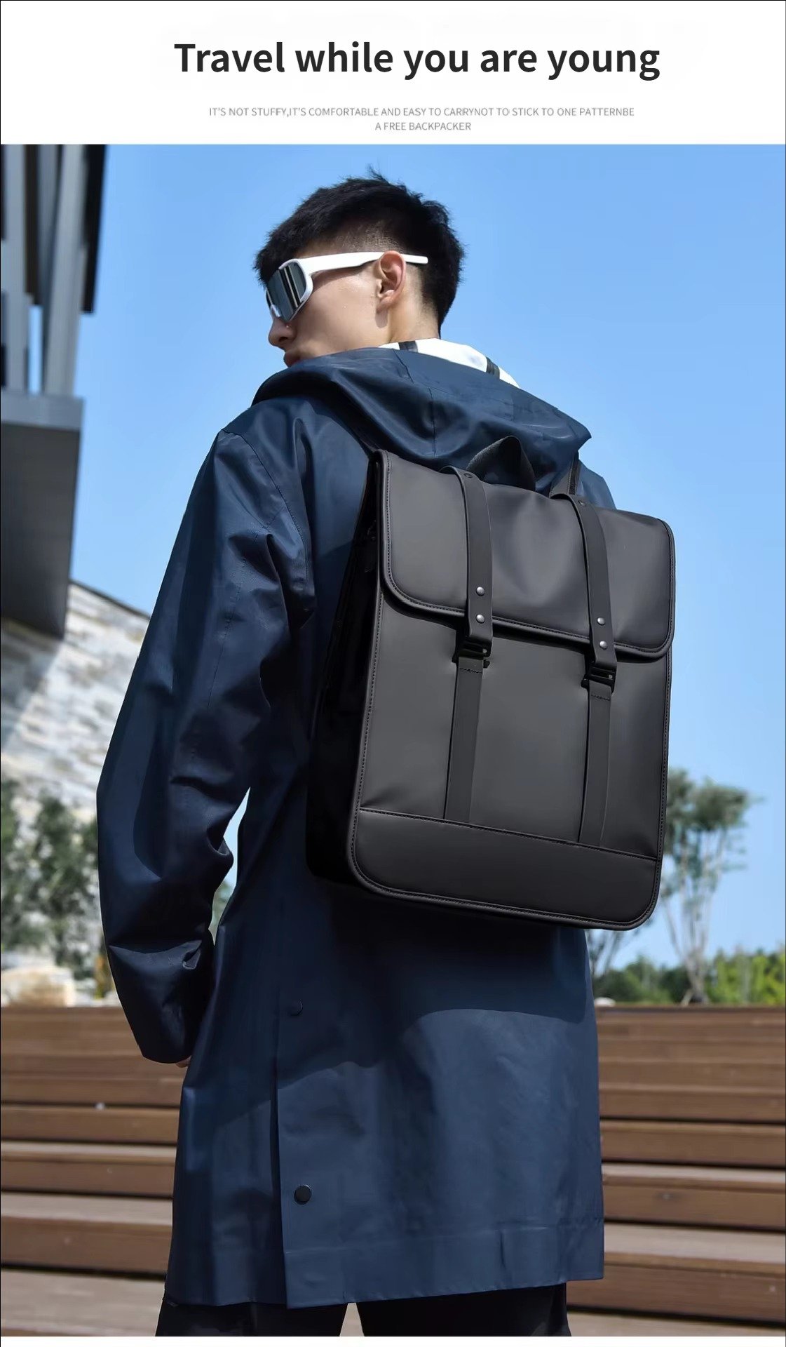 High-End Minimalist Waterproof PU Casual Business Laptop Backpack Stylish Flap Design Daypack For School Travel Daily Commute detail image