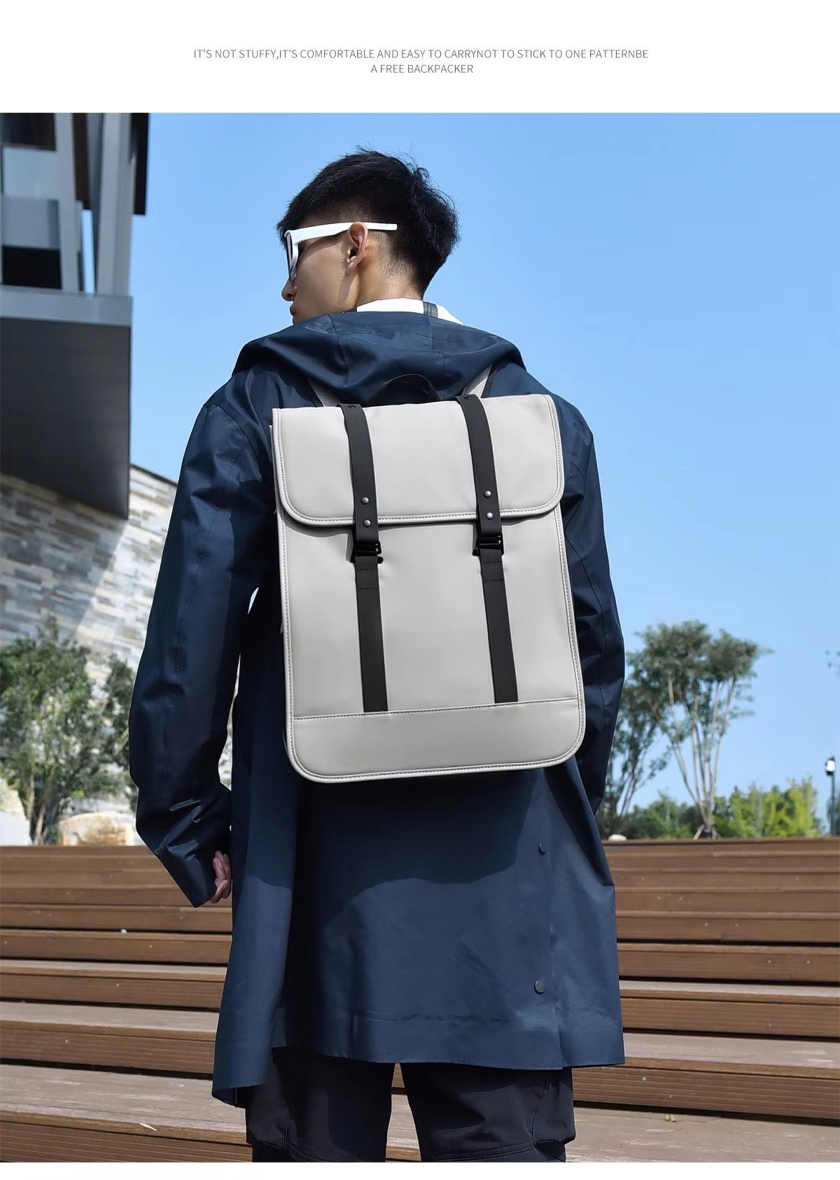 High-End Minimalist Waterproof PU Casual Business Laptop Backpack Stylish Flap Design Daypack For School Travel Daily Commute detail image