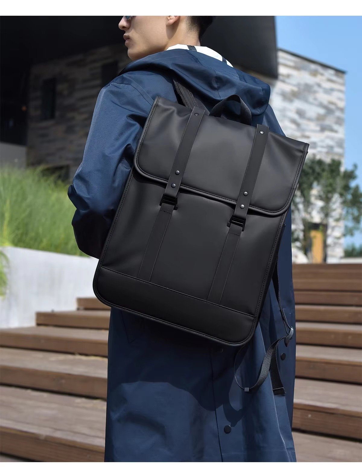 High-End Minimalist Waterproof PU Casual Business Laptop Backpack Stylish Flap Design Daypack For School Travel Daily Commute detail image