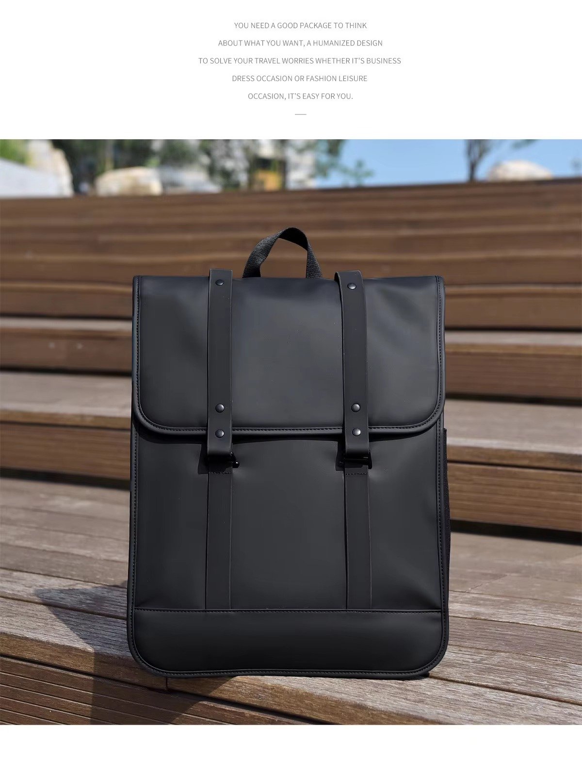 High-End Minimalist Waterproof PU Casual Business Laptop Backpack Stylish Flap Design Daypack For School Travel Daily Commute detail image
