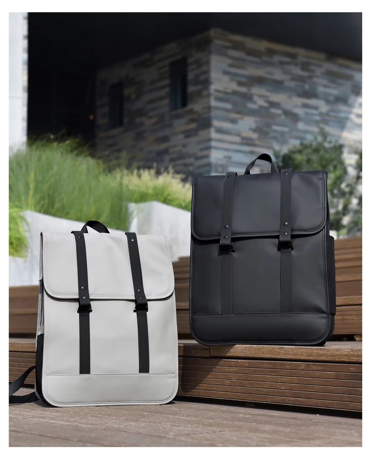 High-End Minimalist Waterproof PU Casual Business Laptop Backpack Stylish Flap Design Daypack For School Travel Daily Commute detail image