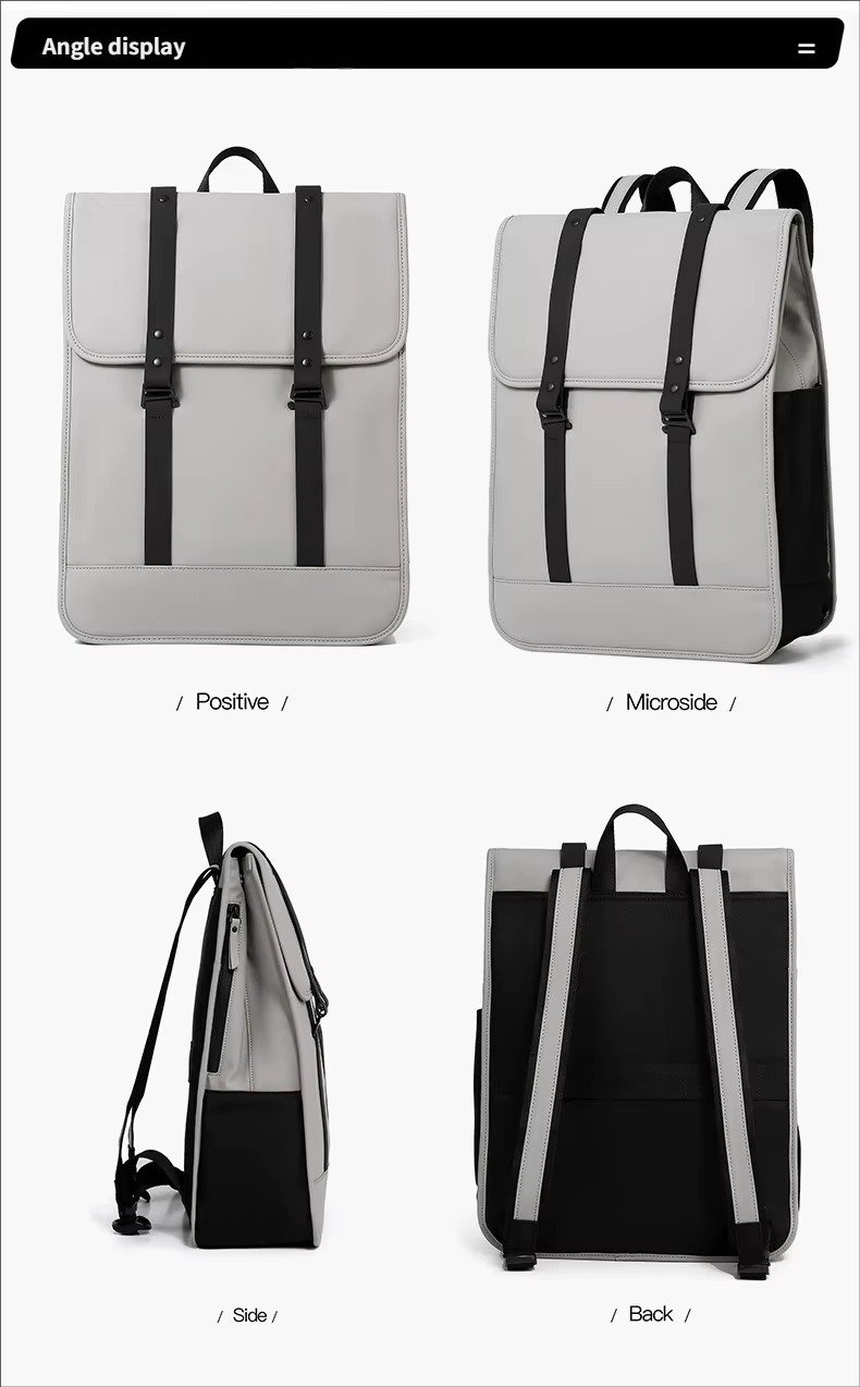 High-End Minimalist Waterproof PU Casual Business Laptop Backpack Stylish Flap Design Daypack For School Travel Daily Commute detail image