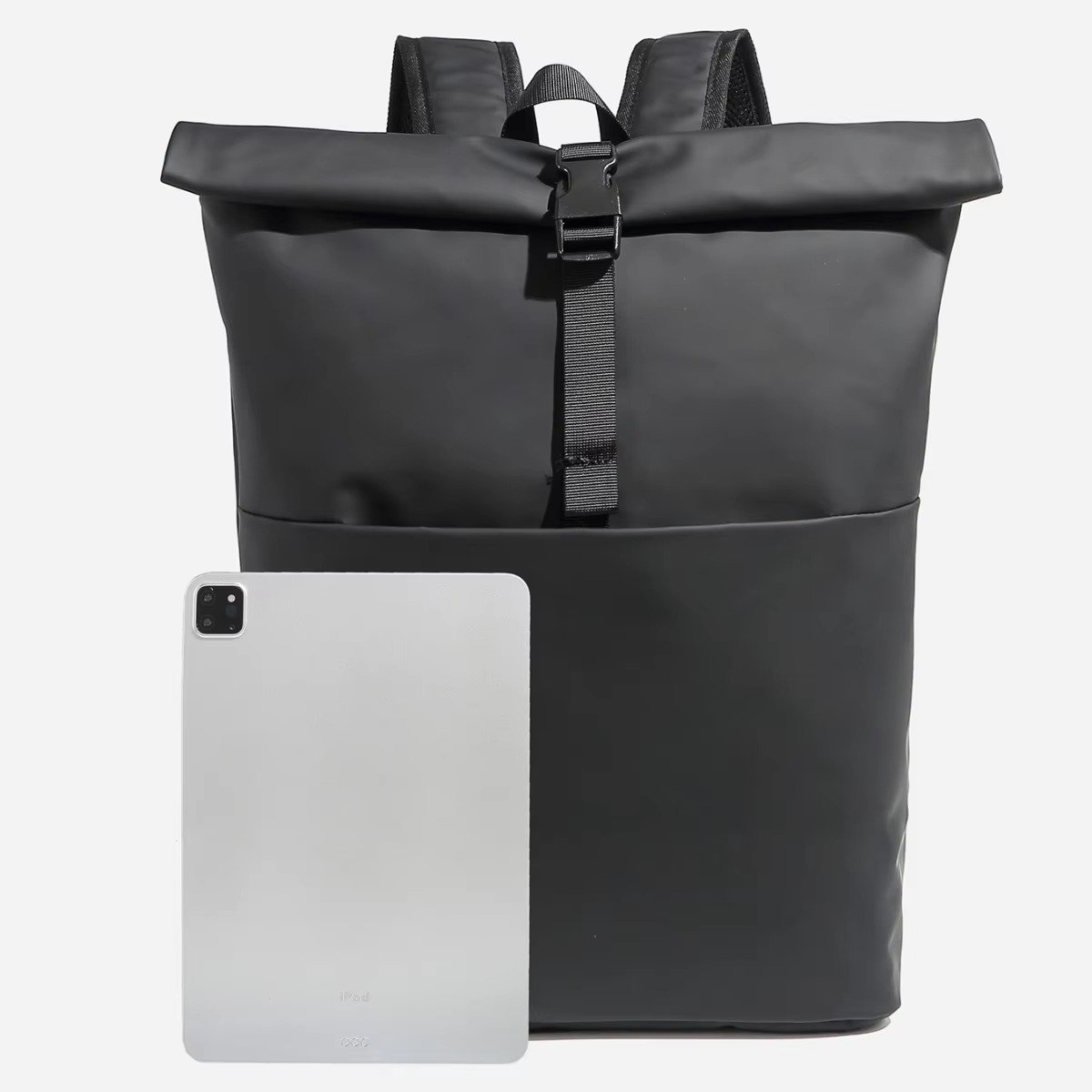 Custom Lightweight Expandable Roll Top Casual Sports Backpack Waterproof PU Leather Daypack For Outdoor Travel College Student detail image