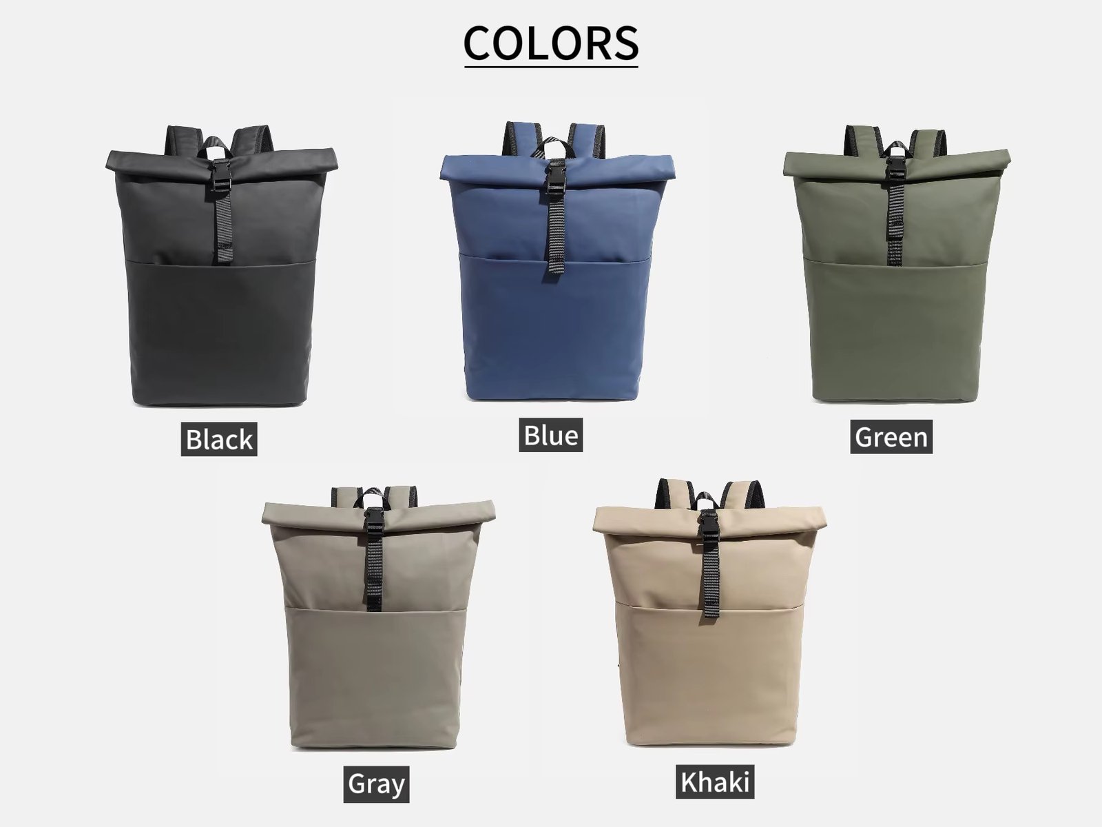 Custom Lightweight Expandable Roll Top Casual Sports Backpack Waterproof PU Leather Daypack For Outdoor Travel College Student detail image