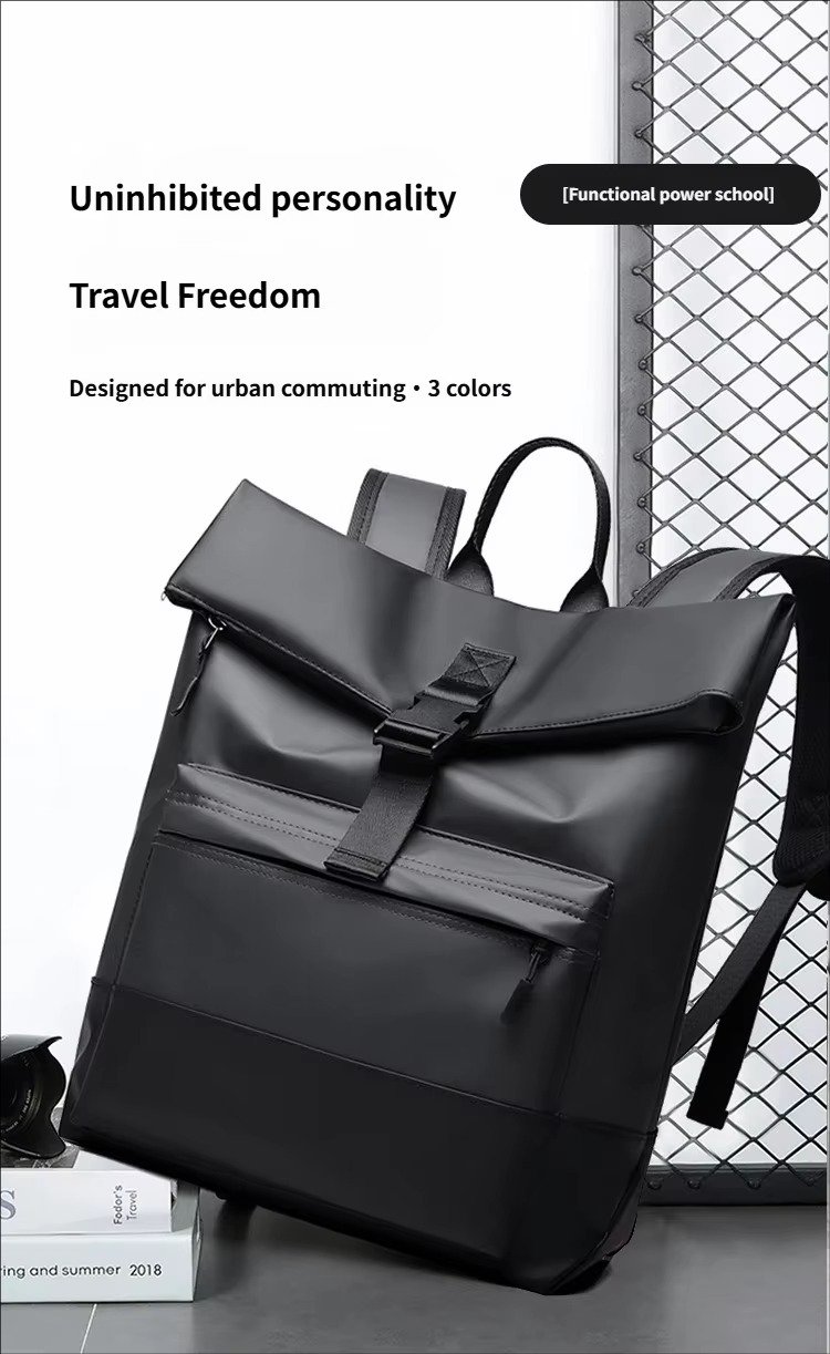 'S Large Capacity Roll Top Backpack Casual College Students Schoolbag Spliced Color Waterproof PU Travel Laptop Backpacks detail image