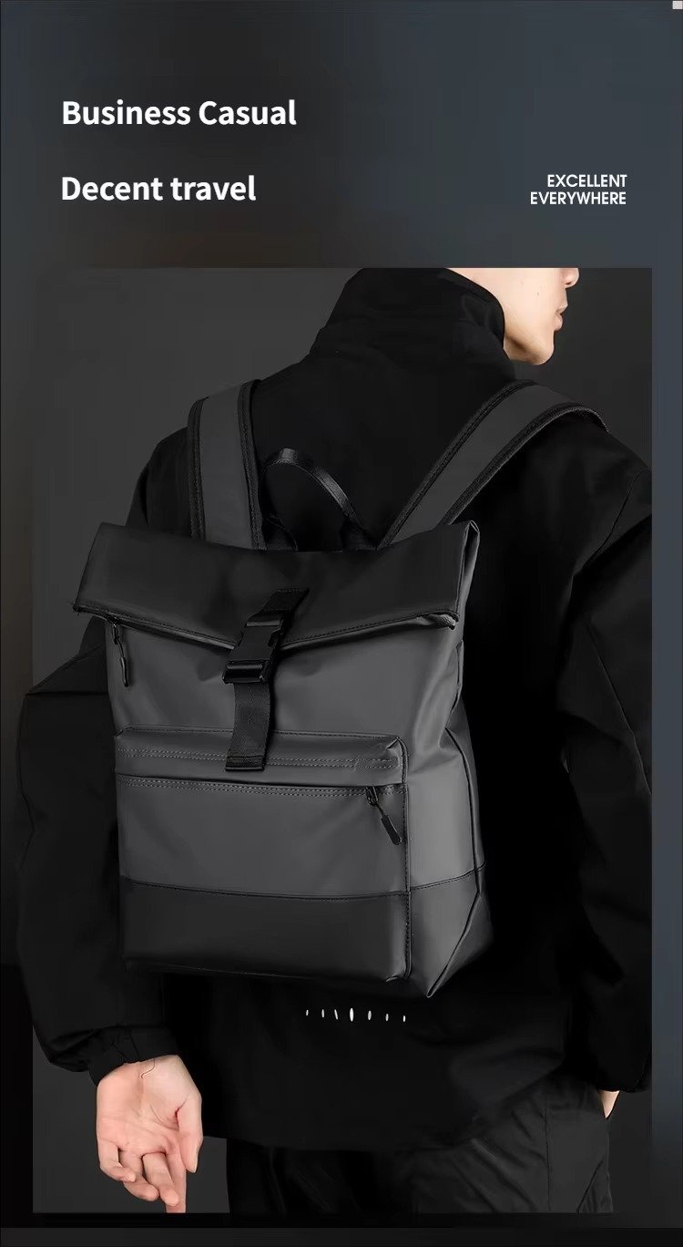 'S Large Capacity Roll Top Backpack Casual College Students Schoolbag Spliced Color Waterproof PU Travel Laptop Backpacks detail image