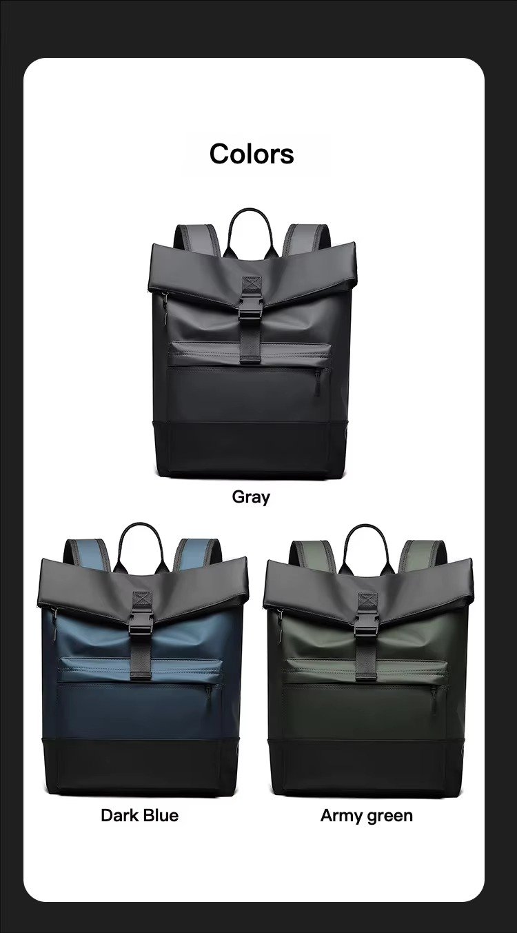 'S Large Capacity Roll Top Backpack Casual College Students Schoolbag Spliced Color Waterproof PU Travel Laptop Backpacks detail image