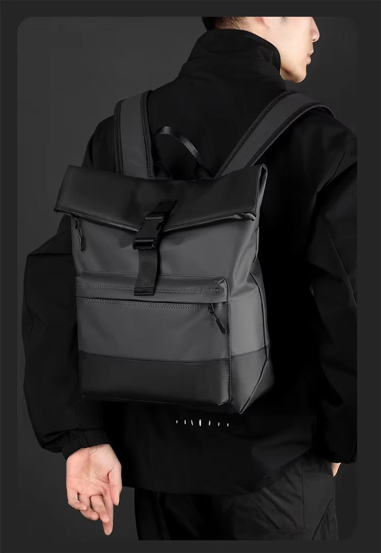 'S Large Capacity Roll Top Backpack Casual College Students Schoolbag Spliced Color Waterproof PU Travel Laptop Backpacks detail image