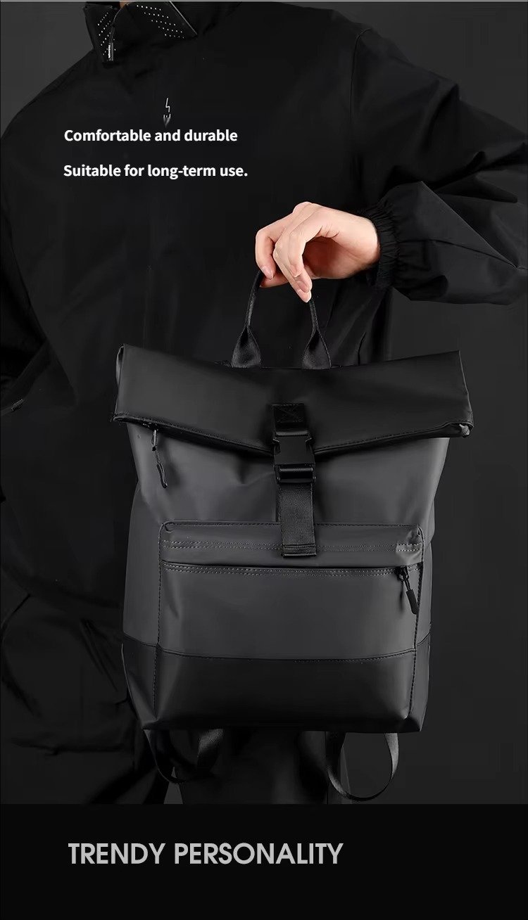 'S Large Capacity Roll Top Backpack Casual College Students Schoolbag Spliced Color Waterproof PU Travel Laptop Backpacks detail image