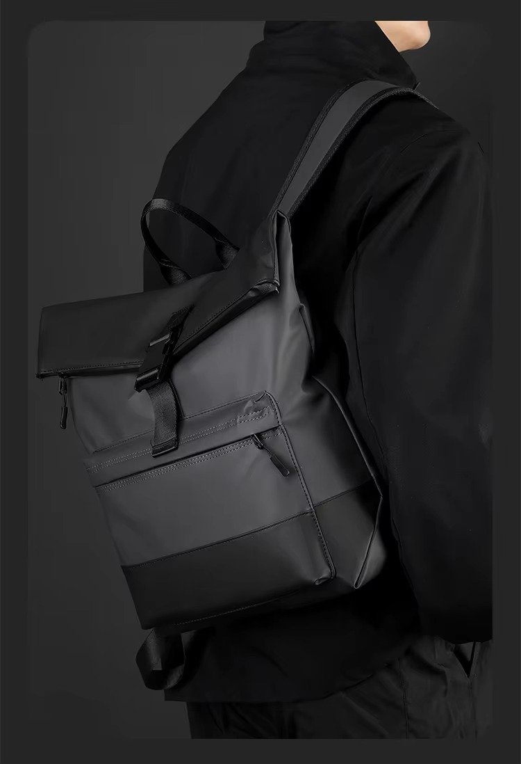 'S Large Capacity Roll Top Backpack Casual College Students Schoolbag Spliced Color Waterproof PU Travel Laptop Backpacks detail image